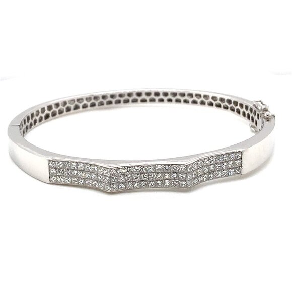 14K White Gold Baguette Diamond Bangle Bracelet (1.99 CTW) - Picture 1 of 4